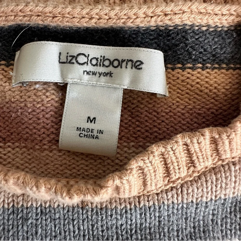 Vintage Liz Claiborne Striped Cotton Sweater Neutrals Size Medium